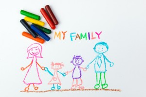 Child's drawing of my happy family using crayon